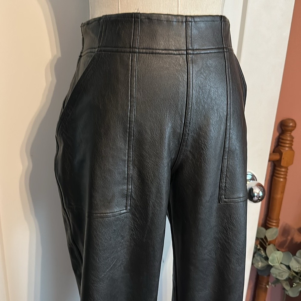 Spanx black faux leather pockets elastic waist & cuffs S pants joggers - Picture 5 of 15